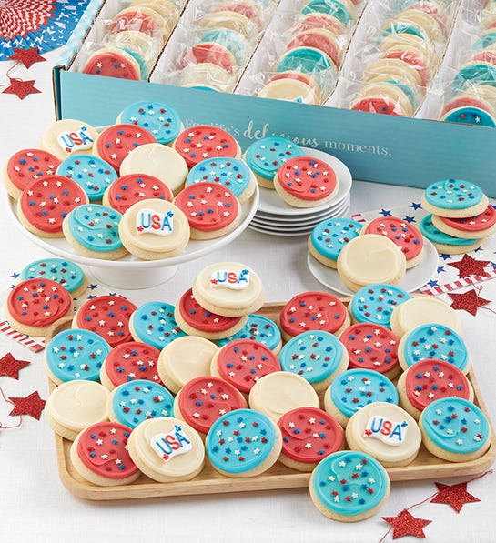 Cheryls 100 Buttercream Frosted Red White and Blue Cut-Out Cookies
